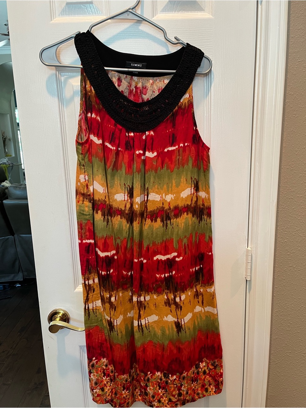 Elementz Multicolor Tie-Dye Maxi Dress with Black Crochet Yoke